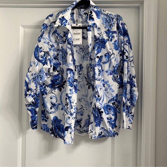 Zara blue and white button down shirt size medium NWT - Picture 5 of 7